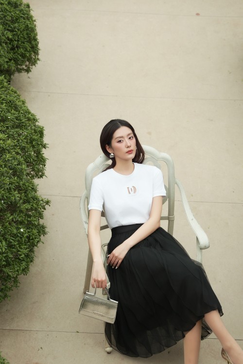 Sixdo Black Mesh Flared Skirt